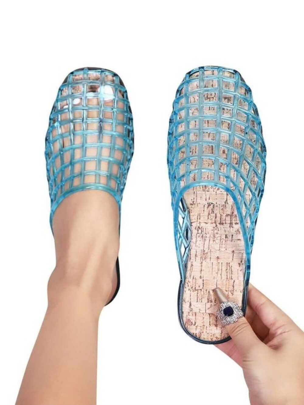 Women's Turquoise Open-Weave Slip-On Jelly Flats
